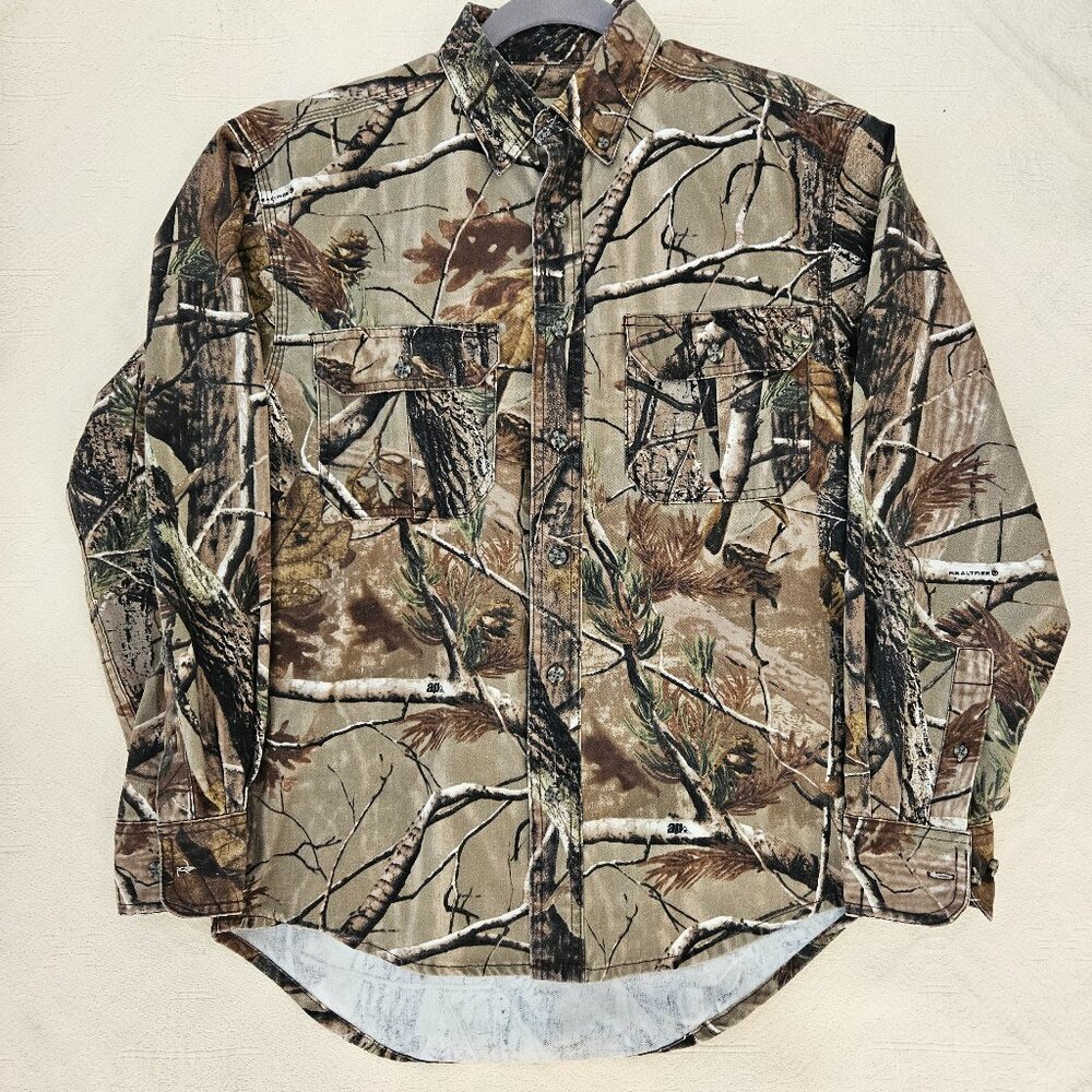 Russell Outdoors Realtree Camo Shirt Men Small Button Up Long Sleeve